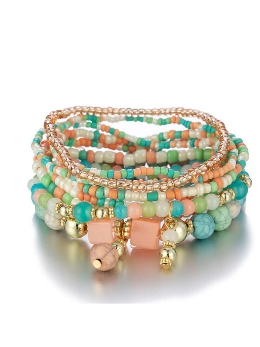 Stackable Bead Bracelets Ladies Stretch Multilayer Bracelet Set - Multicolor - Picture 2 of 8